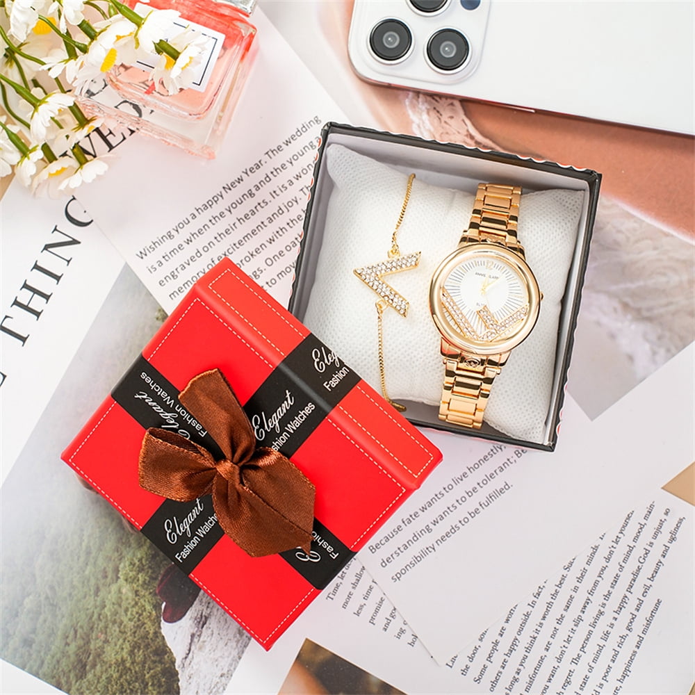 Gold Watches for Women Fashion Ladies Watch with Bracelet Luxury Diamond Quartz Female Wristwatch