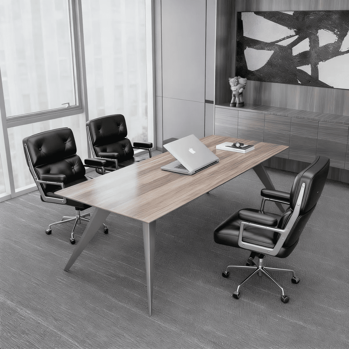 Cottinch Mid Back Genuine Leather Office Chair, Executive Desk Chairs with Aluminum Arms & Thickened Backrest, Ergonomic Office Chair Swivel Office Leather Chair with Lumbar Support, Black