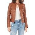 thumbnail image 2 of 100% New Genuine Leather Lambskin Women Biker Motorcycle Jacket Ladies Brown Jacket W118, 2 of 4