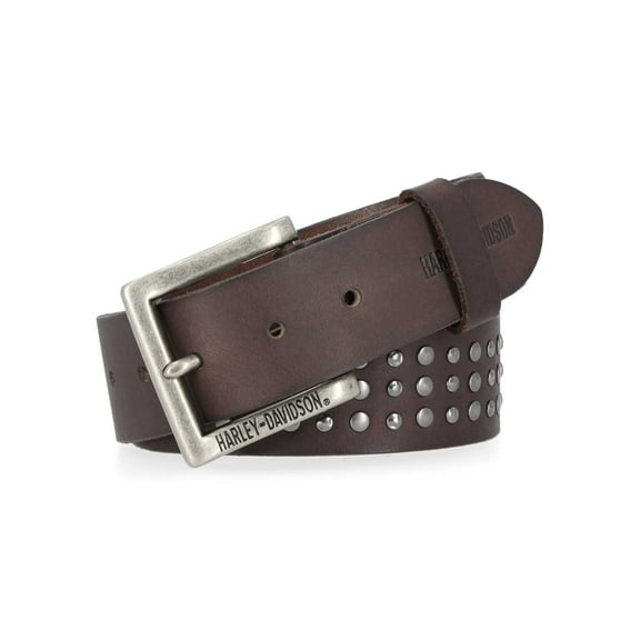 Harley-Davidson Men's Triple Row Studded Genuine Leather Belt - Brown (44), Harley Davidson