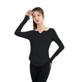 thumbnail image 5 of Ropa deportiva de manga larga con cuello en V y doble volante, ropa deportiva de secado rápido, Top de Yoga elástico de tela de nailon adelgazante que cubre el vientre, 5 of 5