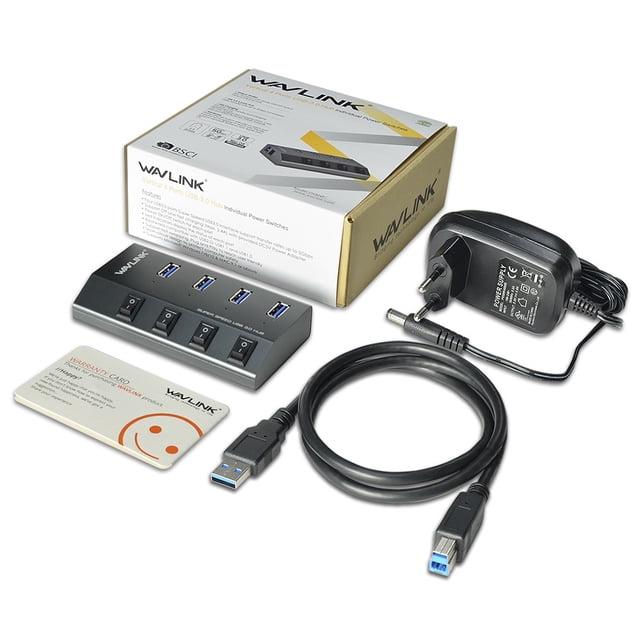 USB 3.0 4-Port Hub with Individual On/Off Switches - High-Speed Multiport Splitter for Laptop, PC, Mac & Desktop, Portable USB Expander Adapter