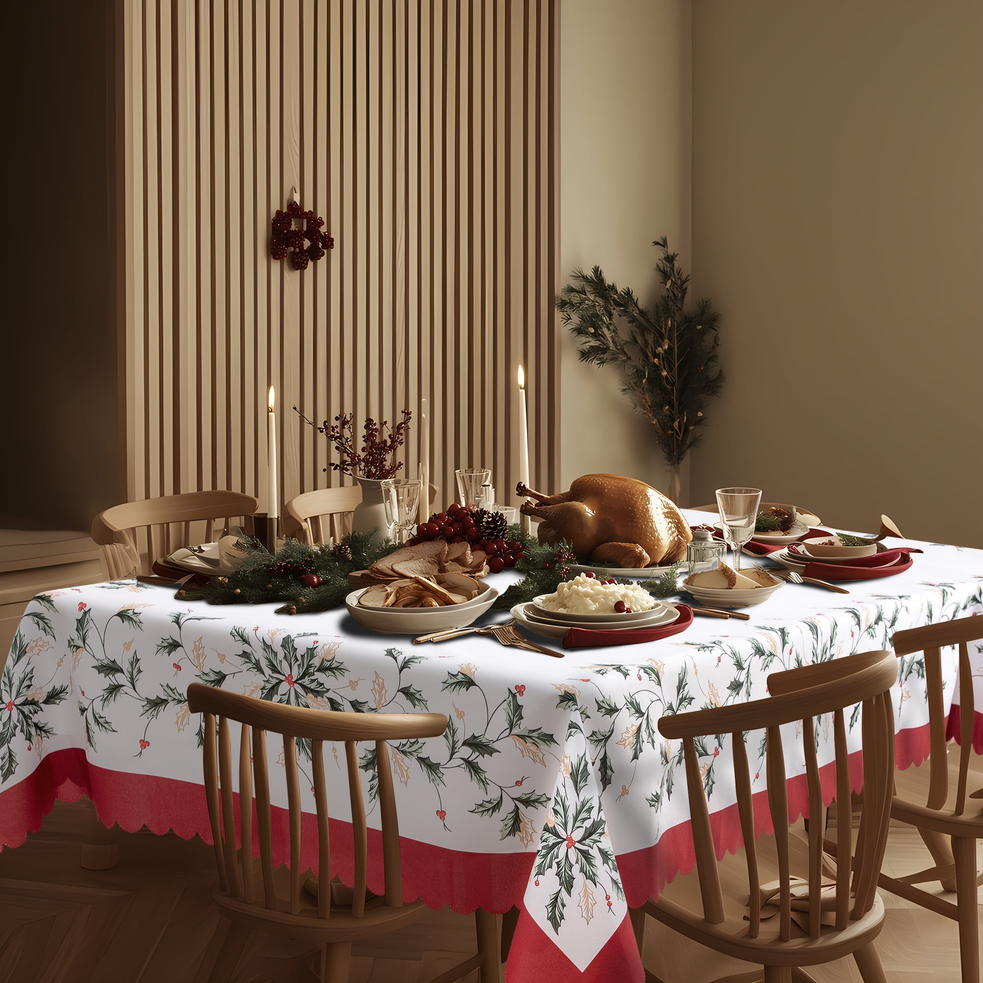 RAY STAR Christmas Table Cloth for Rectangle Table 52x70 Polyester Machine Washable Table Cloths, Thick Can not See Through Heavy Duty Tablecloth