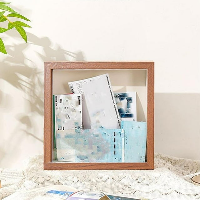 Yazoeia Travel Adventure Archive Box Ticket Shadow Box Picture Frame, Memory Framed Boxes for Keepsakes, Ticket Holder Box for Wall and Tabletop Display CJC912-189063