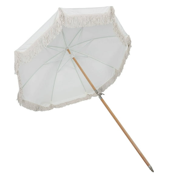 Large UV Proof Patio Umbrella with Fringe 55x71in, Stylish Beach Table Umbre White Tassels UPF 50+ , Easy Assembly Portable, Suitable Garden Deck Backyard Pool