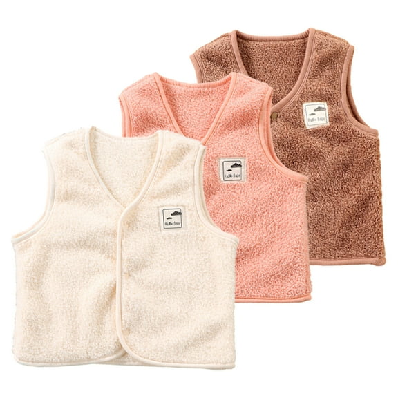 Esaierr Kids Toddler Fall Winter Vest Outwear for Boys Girls,Baby Fleece Sleeveless Jacket V-Neck Buttons Solid Color Little Boys Girls Thick Warm Waistcoat，Size 1-10 Years
