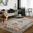thumbnail image 3 of Geetinfly 5*7FT Area Rugs 5in*7in Vintage Distressed Area Rug Indoor Stain-Resistant Non-Slip Washable Floor Mat Boho Tribal Foldable Accent Rug for Dining Room Home Office Taupe Camel, 3 of 7