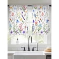 thumbnail image 3 of Botanical Flowers Semi Sheer Window Curtains 45 Inches Long, Watercolor Floral Plants Country Rod Pocket Voile Silky Chiffon Curtain Light Filtering Drapes for Living Room, Kitchen, 52"x45", 2 Panels, 3 of 9
