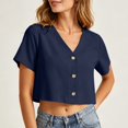 thumbnail image 5 of jjayotai Cotton Shirts for Women Short Sleeve Tshirts Button down V Neck Crop Tops Trendy Work Business Outfits, 5 of 6