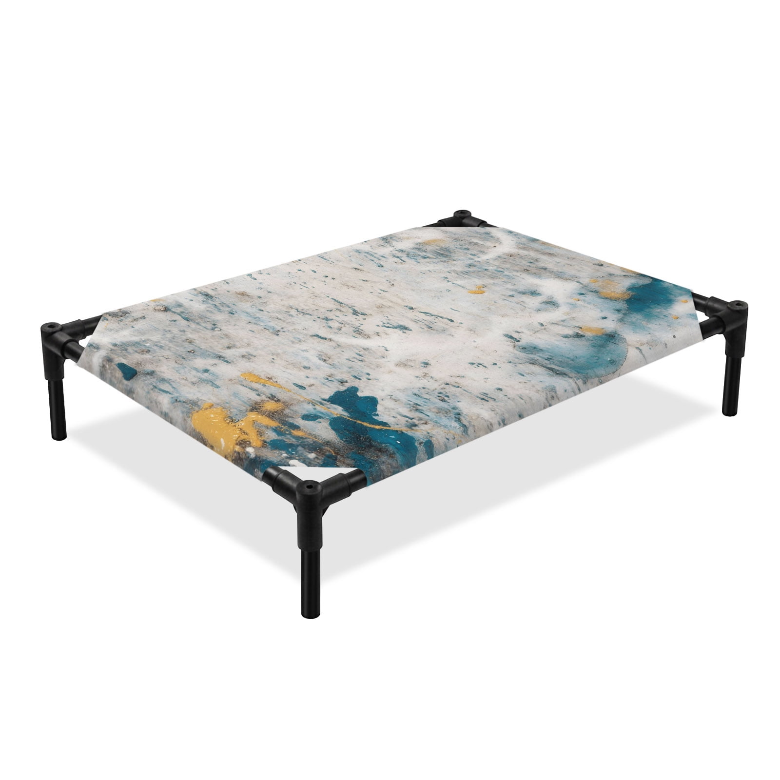 Teal Grey Abstract Art Elevated Dog Bed Modern Graffiti Texture Retro Cooling Breathable Outdoor Raised Dog Cot Bed with Metal Frame Non-Slip Feet for Medium Dog 24x20in