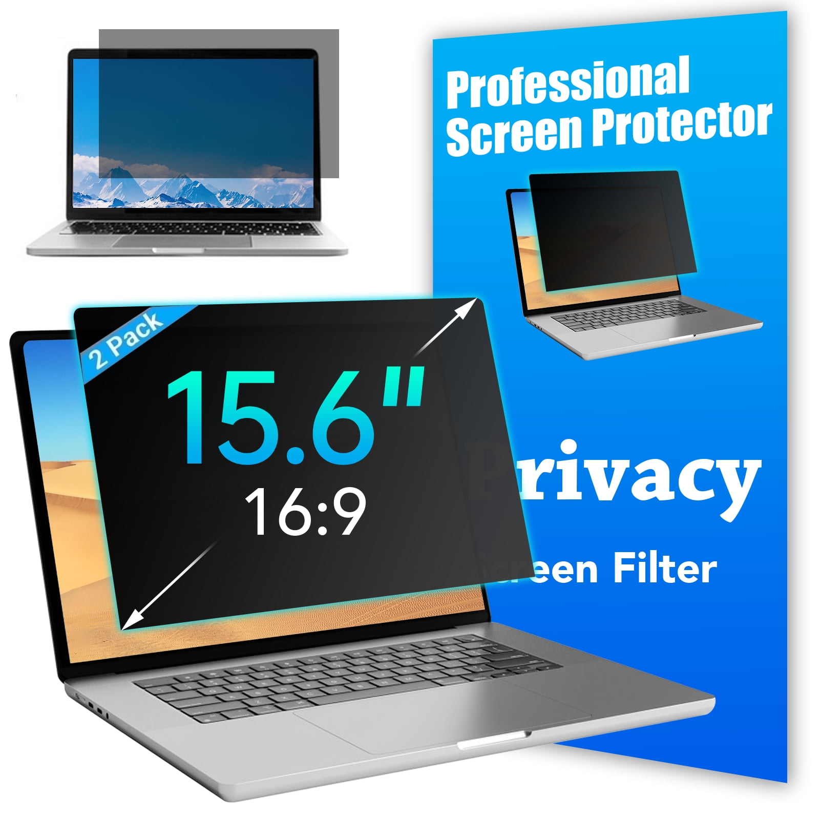 [2 Pack] 15.6" Laptop Privacy Screen Filter for 16:9 Widescreen Computer Monitor Screen Protector Film, 15.6 Inch Monitor Privacy Shield and Anti-Glare Protector, Anti-Scratch, Anti Blue Light Filter