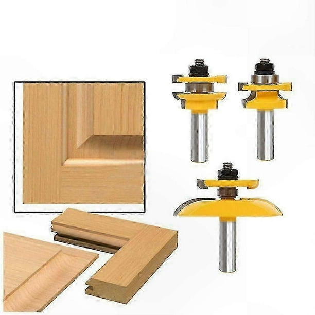 3-Piece Router Bit Set, 1/2" Shank, Rail & Blade Cutter for Panel and Cabinet Milling, Power Tool Accessory