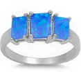 thumbnail image 1 of Square Simulated Opal Three Stone Center Ring Sterling Silver Size 7, 1 of 3