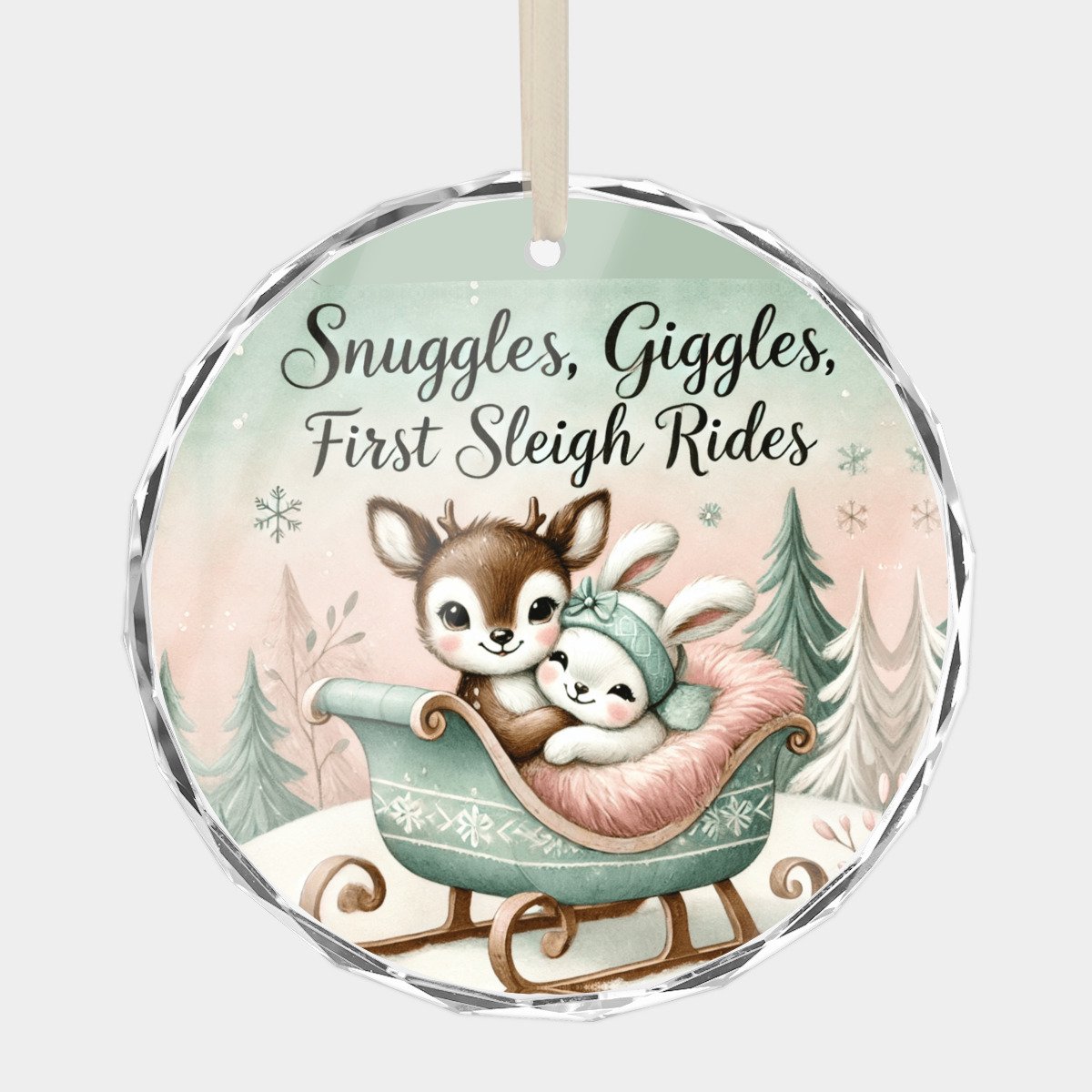 Watercolor Baby’s 1st Christmas Newborn Girl, First Holiday Memory 3" Crystal Glass Christmas Ornament Message Greeting, Wish, Thank You, or Congratulations Keepsake Gift
