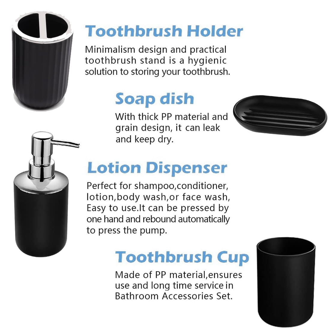 Bathroom Accessories Set, 10Pcs Bathroom Set - Waterproof Shower Curtain Set with Hook (71"×71"), Toothbrush Cup/Holder, Soap Dispenser, Soap Dish, Toilet Brush, Qtip Holder & Trash Can