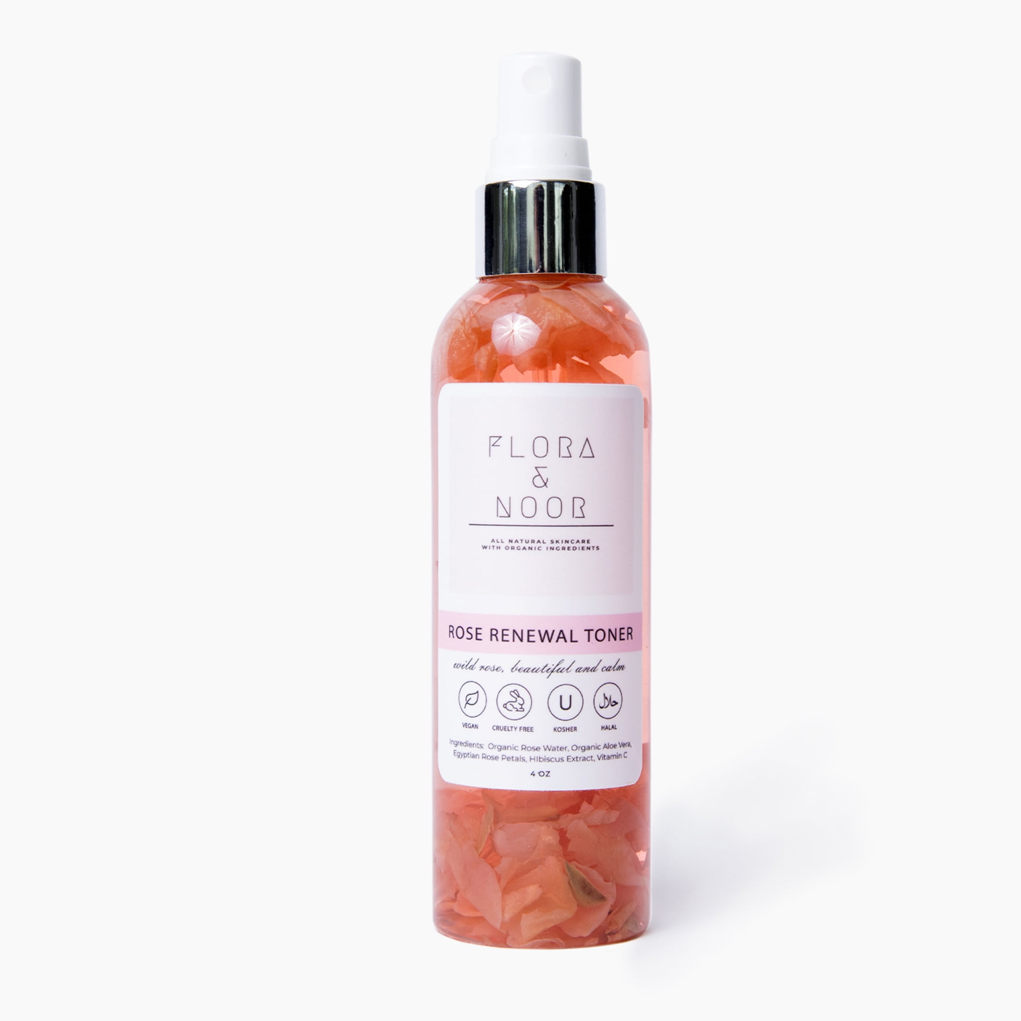 Flora & Noor Rose Renewal Toner | Organic Rosewater Face Mist for Anti-Aging Sensitive Dry 4oz