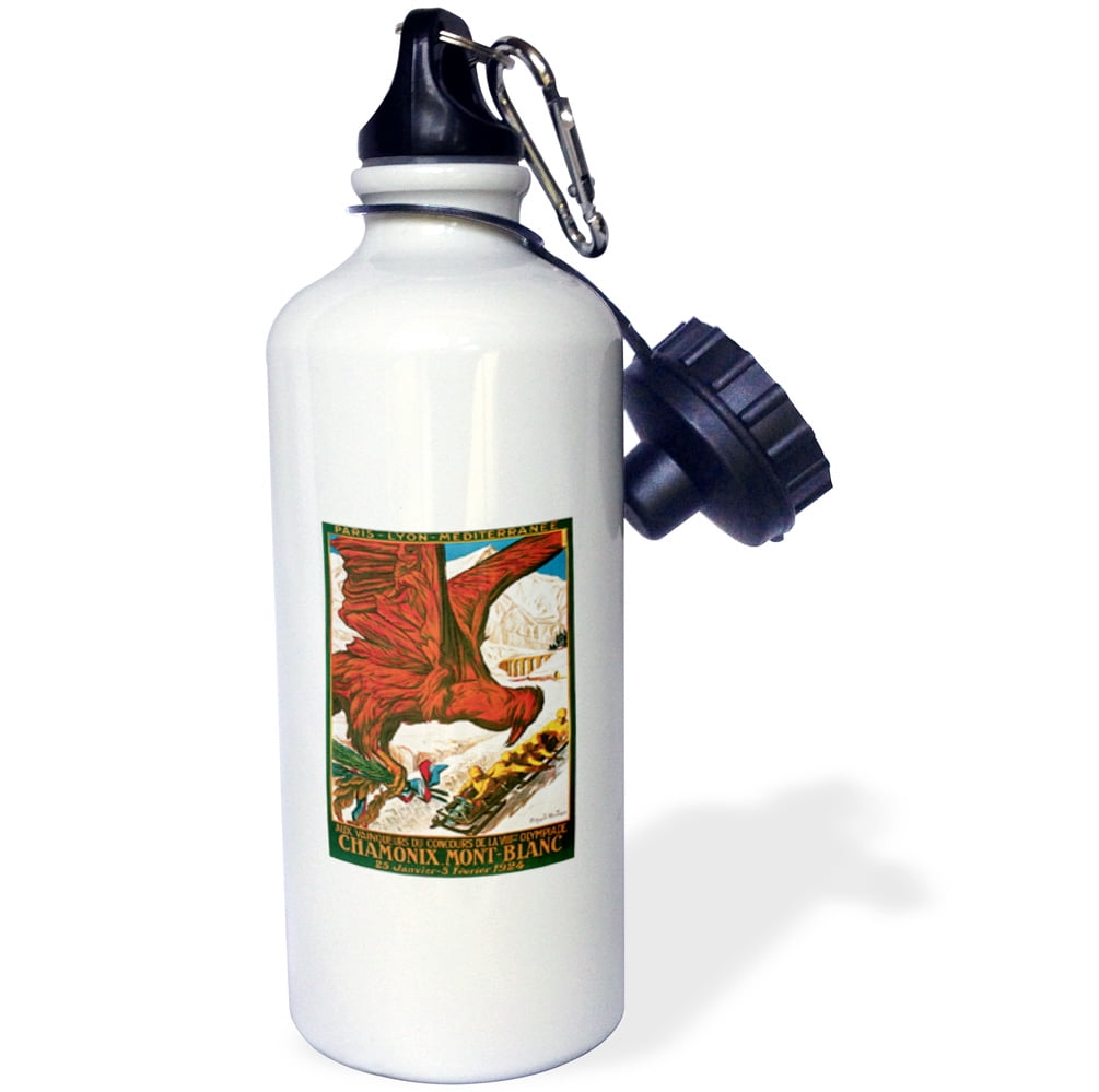 3dRose Vintage Winter Olympics 1924 Chamonix Mont-Blanc Travel Poster, Sports Water Bottle, 21oz by 3dRose
