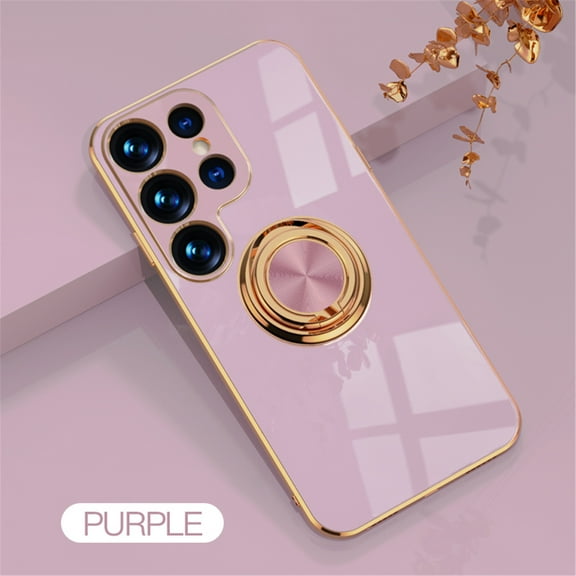 Allytech for Samsung Galaxy S24 Ultra 5G Phone Case, Ring Holder Electroplated Plating Silicone Edge 360 Rotation Kickstand Slim Soft TPU Protective Cover for Samsung S24 Ultra 6.8-inch, Lightpurple