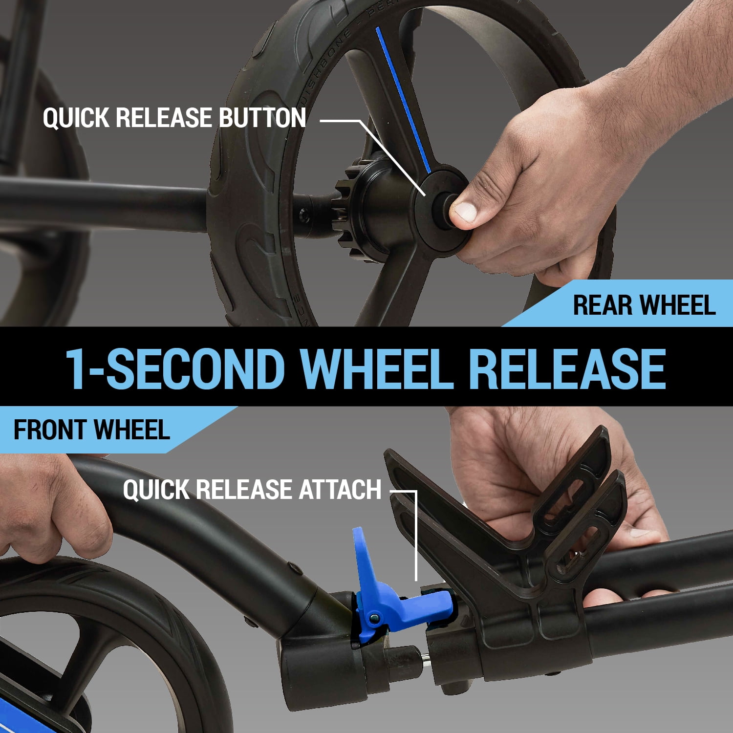 Golf Cart Golf Push Carts Wishbone - Swivel Front Wheel 360° Rotating, 1-Step Folding, Aircraft Grade Frame (Blue)