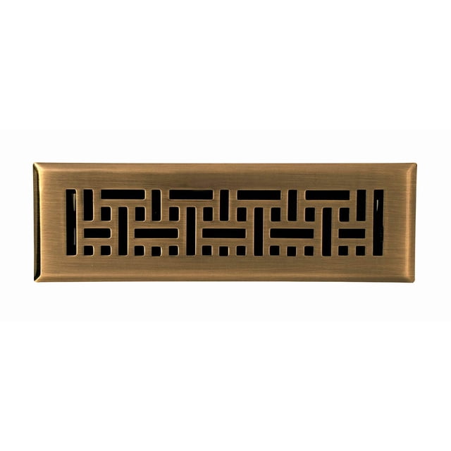 4" X 12" Modern Victorian Floor Register Grille with Dampers - Decorative Grate - HVAC Vent Duct Cover - Antique Brass