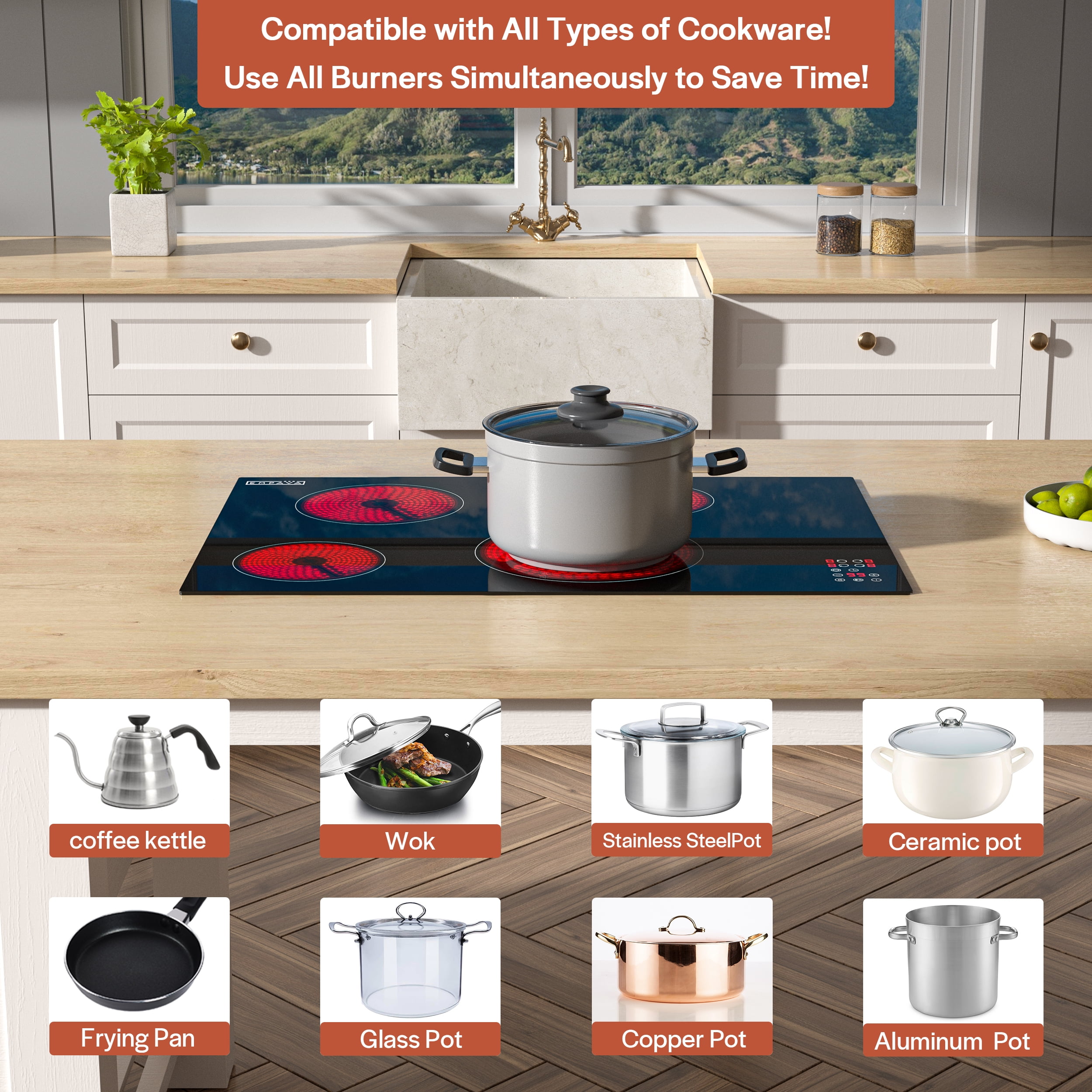 Built-In 30-in 4 Elements Smooth Surface (Radiant) Black Electric Cooktop Including Dual-Ring Element