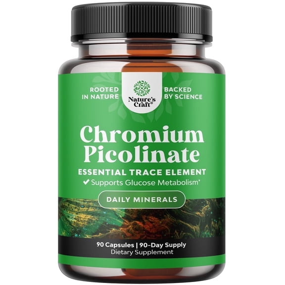 Chromium Picolinate 200mcg Mineral Supplements - Natural Chromium Supplement for Sugar Balance Muscle Growth Brain Booster Heart Health - Natural Pre Workout for Men and Women