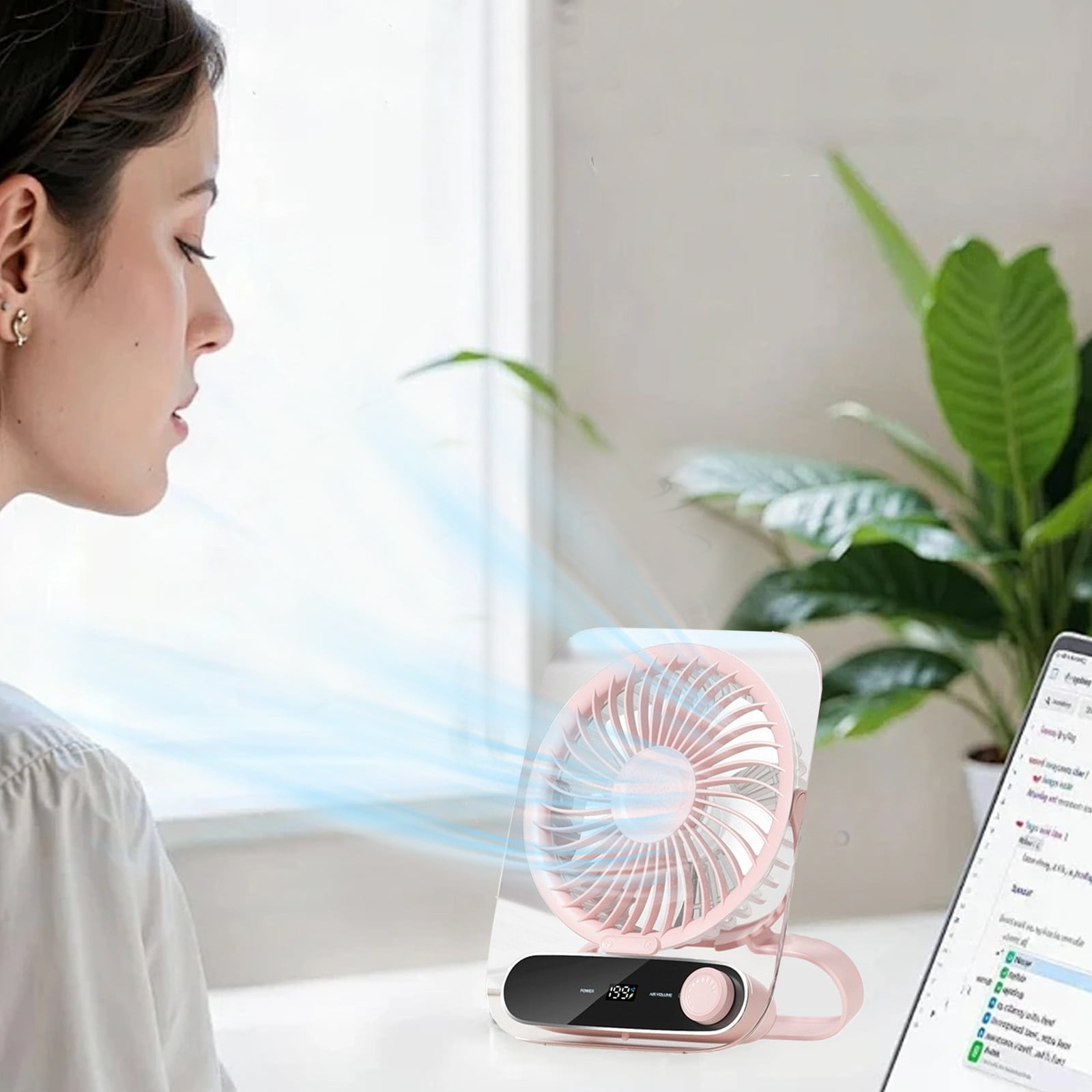 Small Desk Fan Quiet,Strong Airflow Fan Quiet Digital Display Air Circulator Fan,Ultra Quiet 180° Wide Angle Angle Foldable,portable USB Recharging,Small Fans for Bedroom Home Office
