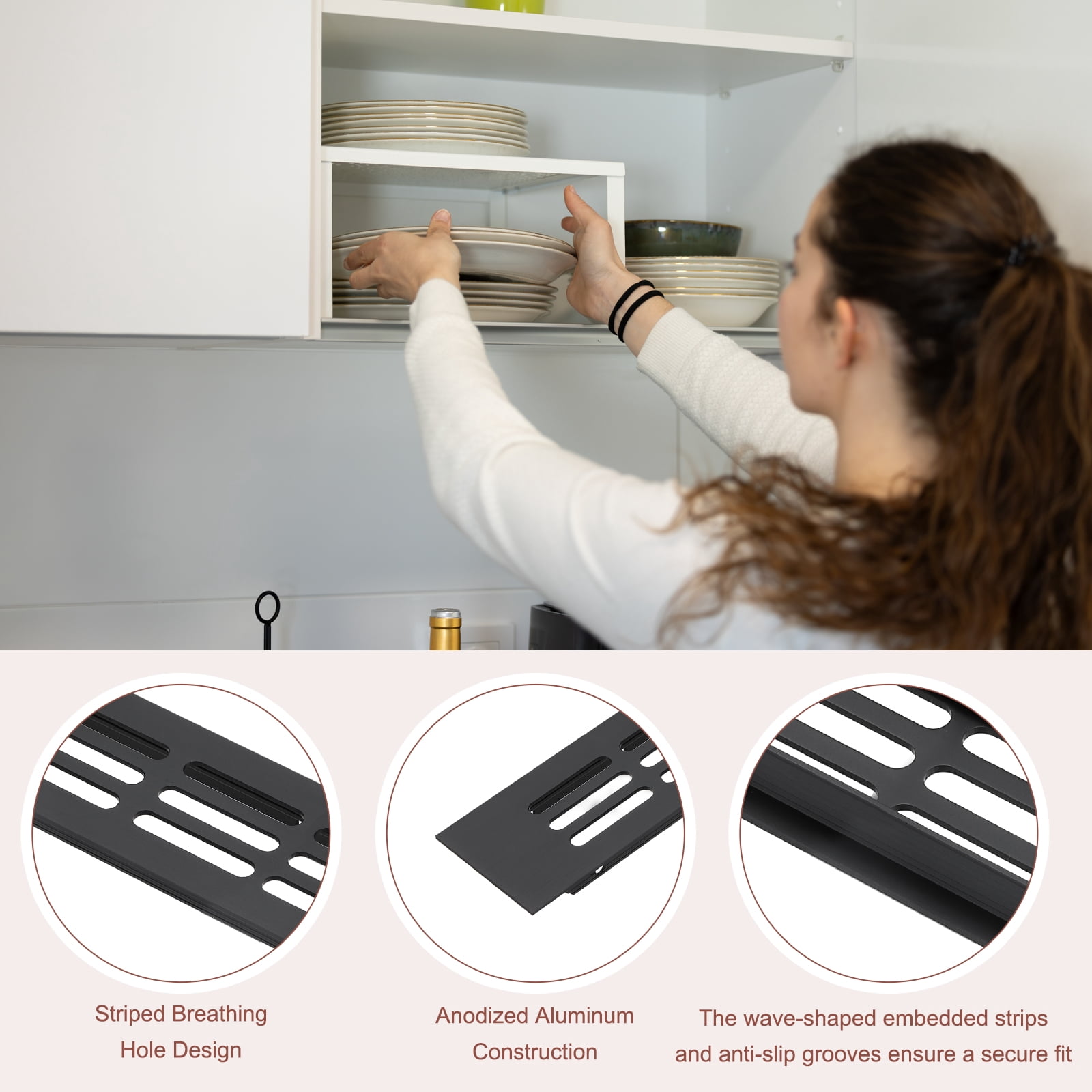 Uxcell 3 Pcs Door Air Vent Cover, 10 x 1.7 (Outer Dimensions) Inch Aluminum Louvered Ventilation Grille Rectangle Toe Kick Vent with Mounting Screws for Shoe Cabinet Wardrobe, Black