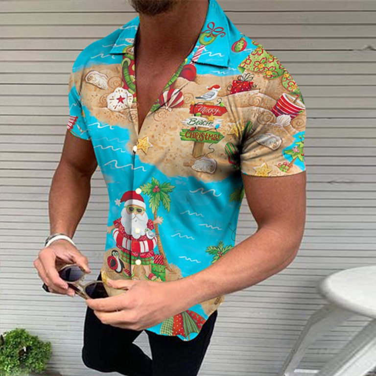 VSSSJ Button Down Hawaiian Beachwear Shirt for Men Relaxed Fit Tropical  Printed Short Sleeve Collared Tee Shirts Summer Boho Fashion Top Pink M