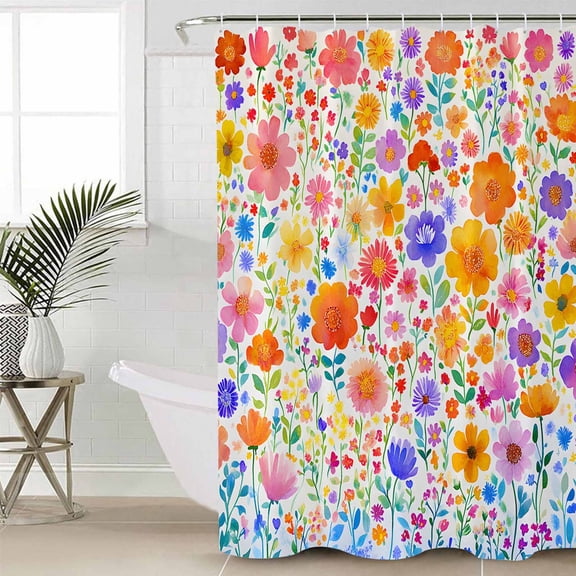 Spring Floral Waterproof Fabric Shower Curtain, Watercolor Colorful Botanical Summer Shower Curtain for Bathroom Curtains Bathtubs Hotel Washable Shower Curtains with 12 Hooks Standard 60x72