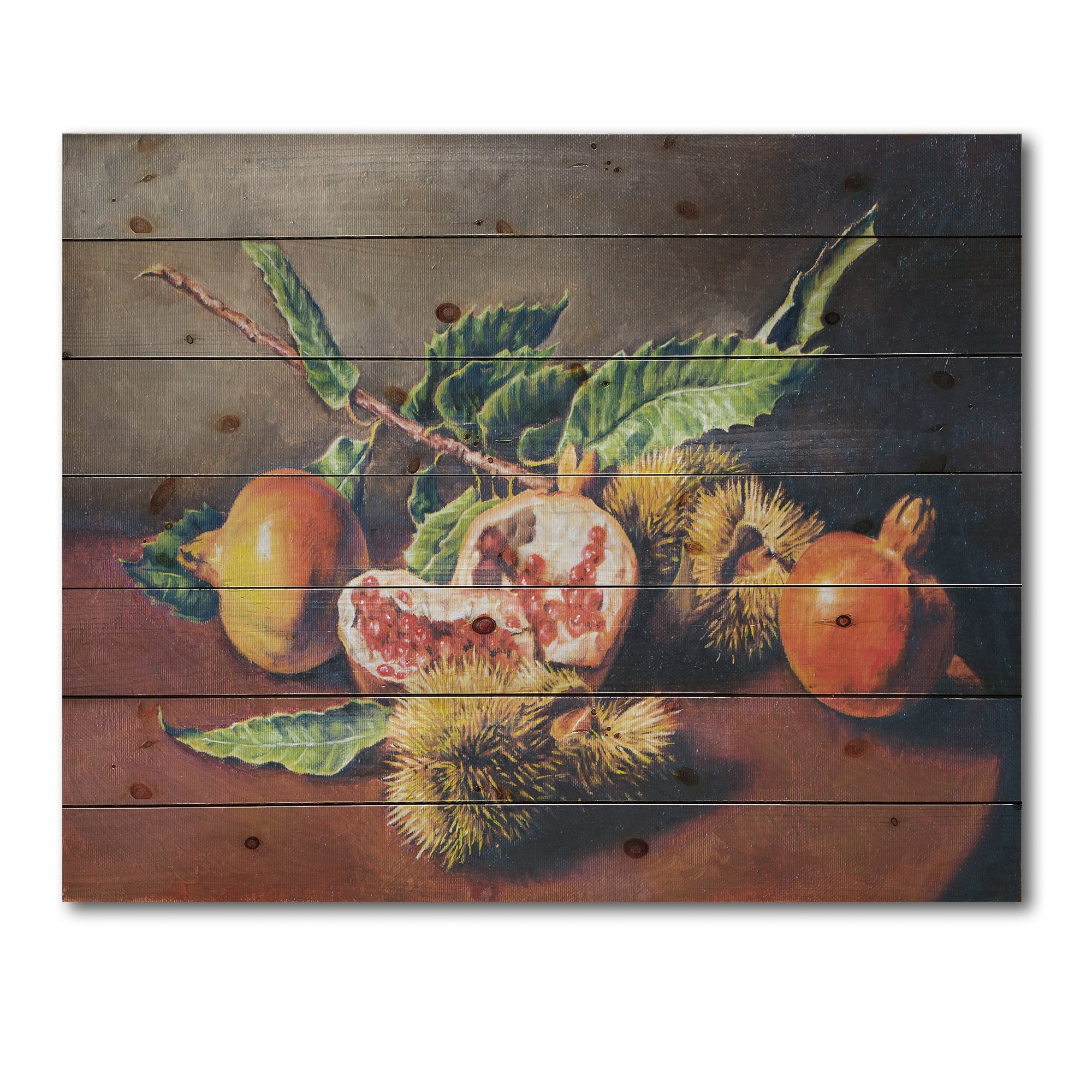 Designart 'Ancient Still Life of Orange Fruits' Traditional Print on Natural Pine Wood