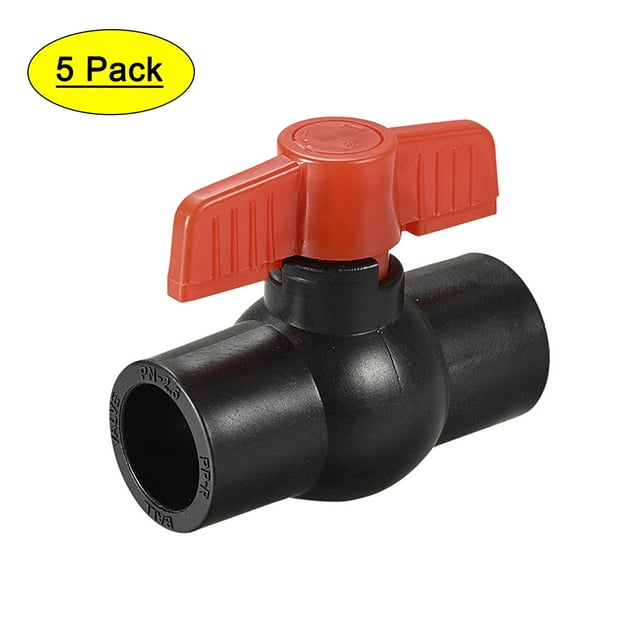 Unique Bargains Ball Valve, 25mm Inner Diameter Socket Type, for Control Water Flow, PE Black Red 5Pcs