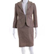 Pre-owned|Laundry by Shelli Segal Womens Metallic Woven Skirt Suit Brown Pink Wool Size 0