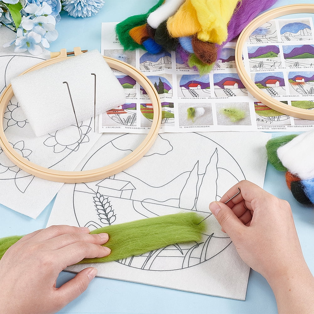 4 Sets Needle Felt Starter Set Flower Felt Painting Kit for Beginners Wool Felting Supplies with Picture Frame Felts Needles Foam Pad Felts Cloth