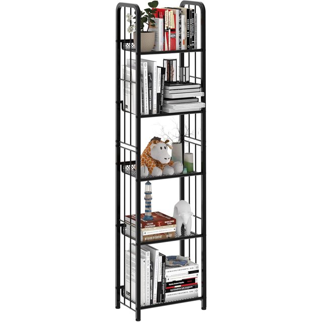 Estantería de almacenamiento no empotrado para sala de estar, recámara, cocina, resistente al óxido, fácil de montar, sin combinación, organizador multifuncional (5 niveles, negro)