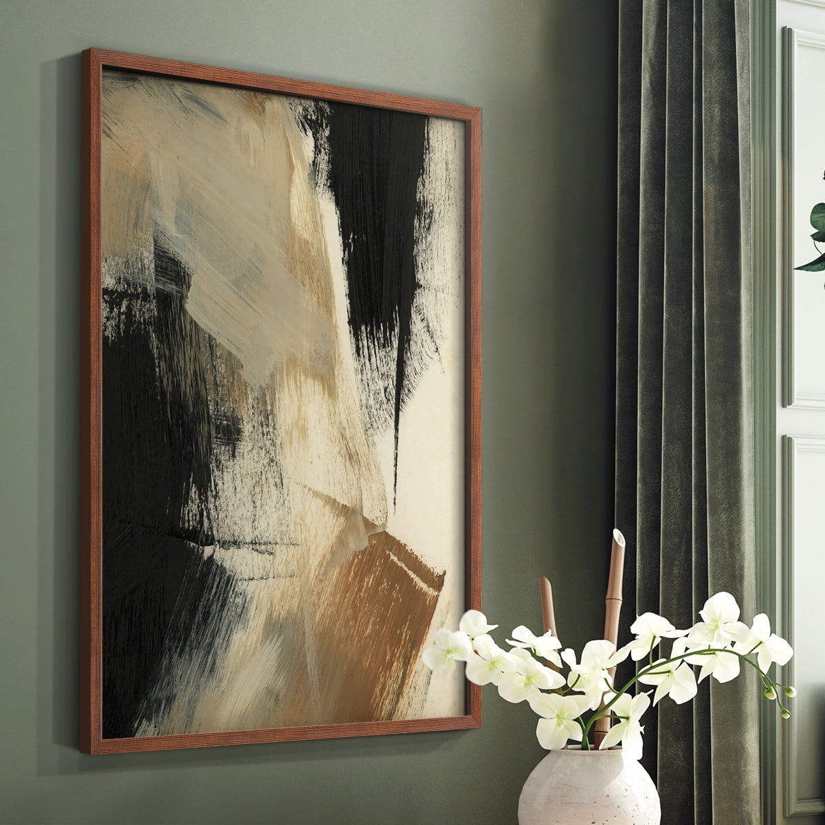 Baked Paintstrokes V Framed Print in Brown Solid Wood Framed Print No Nail Hanging
