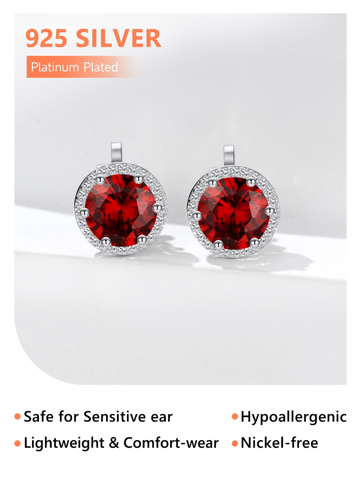 Silvora Sterling Silver Clip on Earrings for Women Round Birthstone Stud Earring Dainty Birthday Christmas Valentines Jewelry Gift, January