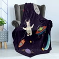 thumbnail image 4 of Explore Soft Flannel Fleece Throw Blanket, Hand Drawn Deer Astronaut in Space with Sun Moon Shooting Star and Alien Planet, Cozy Plush for Indoor and Outdoor Use, 50" x 60", Multicolor, by Ambesonne, 4 of 5