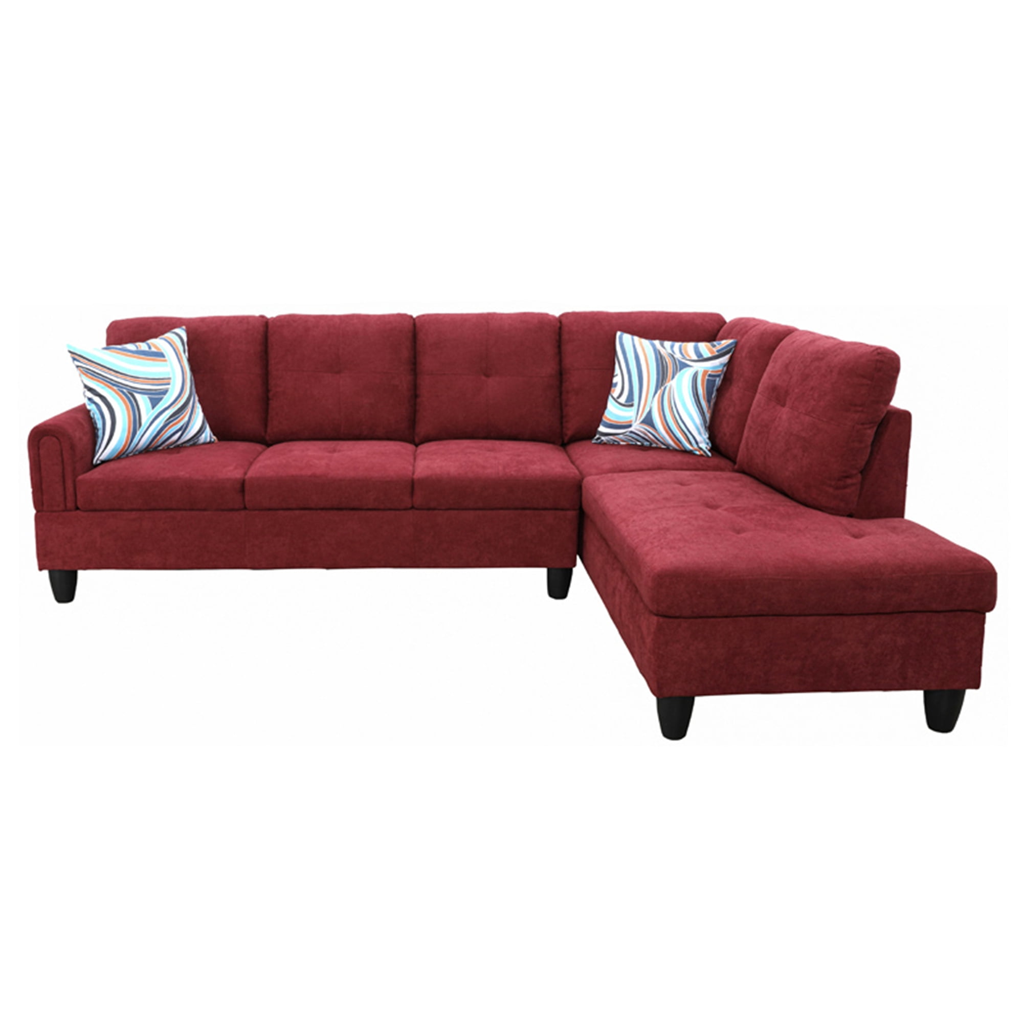 Aukfa Sectional Sofa, Living Room Couch with Storage Ottoman, Right Facing Chaise, Flannel, Red