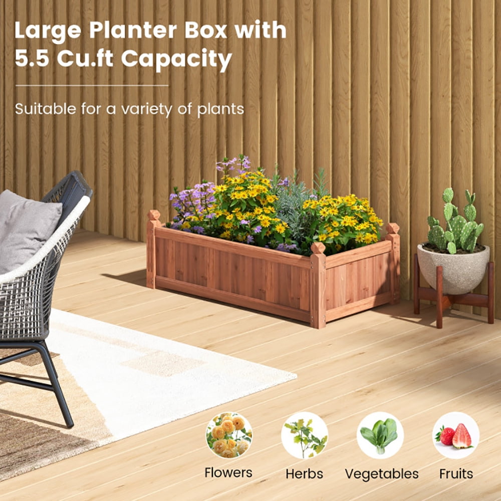 Spaco 46 x 24 x 16 Inch Rectangular Planter Box with Drainage Holes for Backyard Garden Lawn-Brown, Outdoor Elevated Flower Box for Backyard/Patio/Gardener