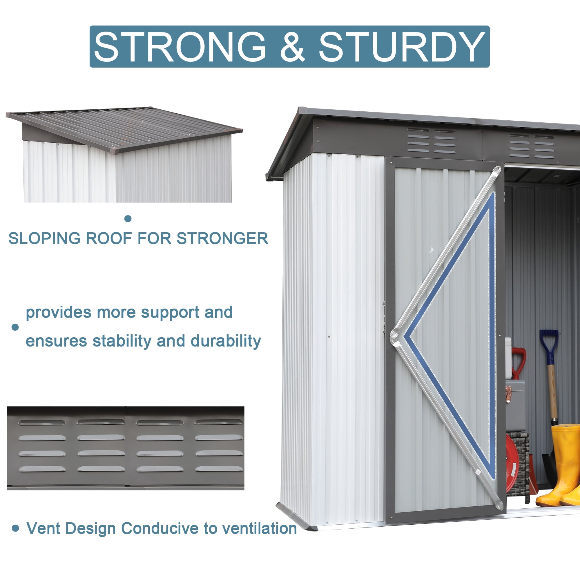 Seizeen Outdoor Metal Shed, 5 x 3ft Aluminum Garden Shed for Tools, Patio Tool Storage Shed with Lockable Door for Lawn, Patio, Backyard, L0024