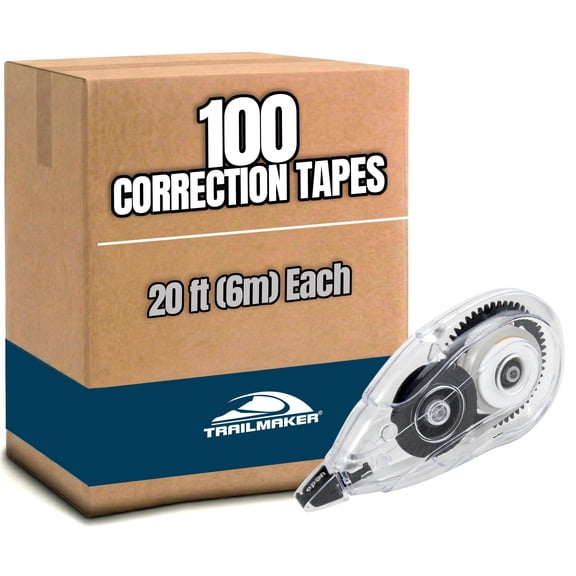 100 Pack of Bulk Wholesale White Correction Tape for Instant Ink Writing Corrections Measuring 20 Feet / 6 Meters Long Each Tape Roll for Students, Teachers, Offices and Classrooms