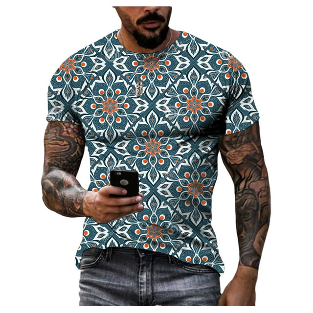 Nouveau T-Shirt d'Été Mode Personnalité Impression 3D pour Hommes Manches Courtes Décontracté Confortable Classique Rétro Col Rond Grande Taille