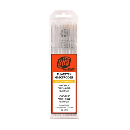 

SÜA - 1.5% Lanthanated Tungsten Electrode - Mixed Sizes - 0.04 & 1/16 x 7 - (Golden Tip)