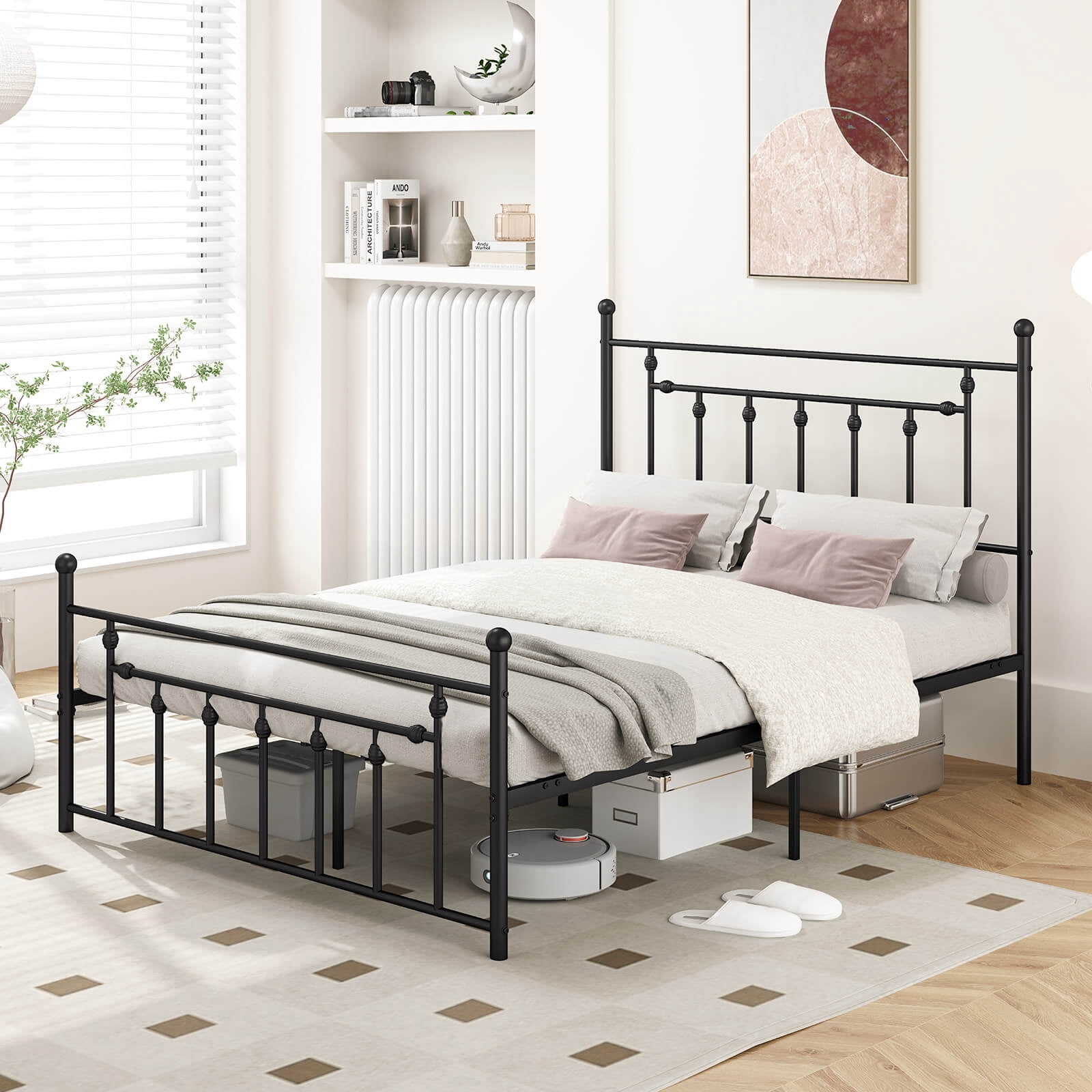 Infans Queen Size Metal Bed Frame w/ Headboard Under-bed Storage Mattress Foundation