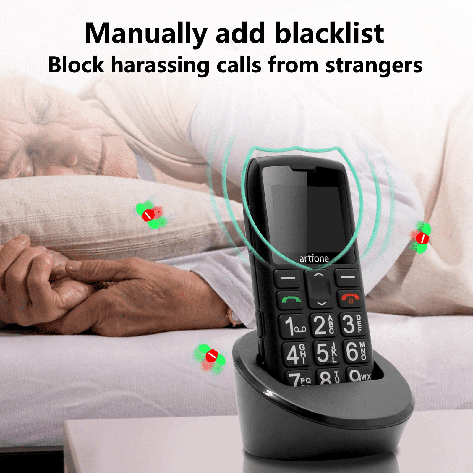 artfone C1+4G, Unlocked Cell Phone for Seniors, Basic Phone with Large Buttons, SOS Button, Loud Speaker, Speed Dial, FM Radio, Charging Dock, Black