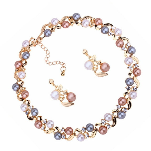 HINTRMENT Jewelry For Women Sets Golden Necklace Earrings Set Alloy No Rust Special Occasions 1Set