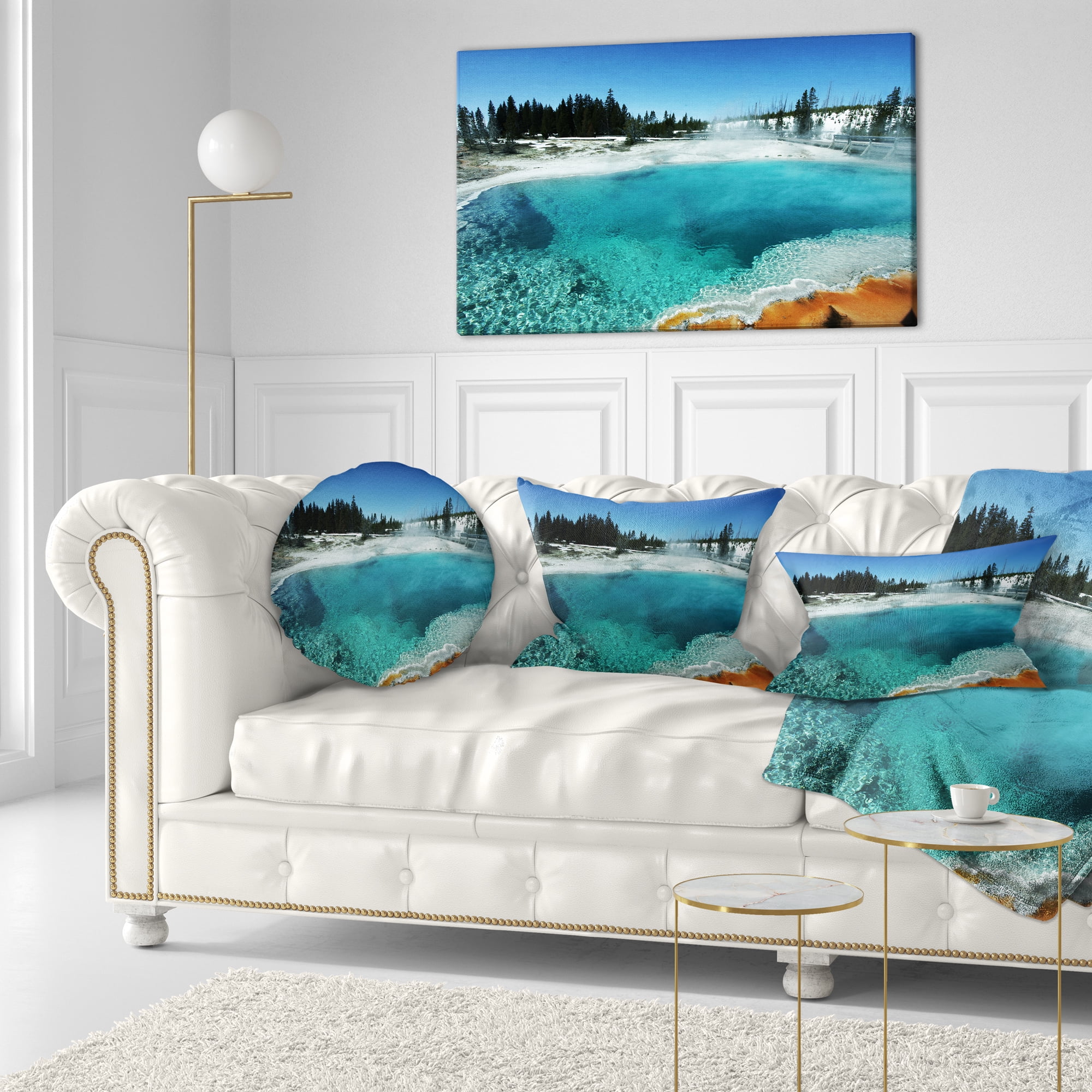 Designart Fantastic Blue Yellowstone Lake - Landscape Wall Throw Pillow - 12x20