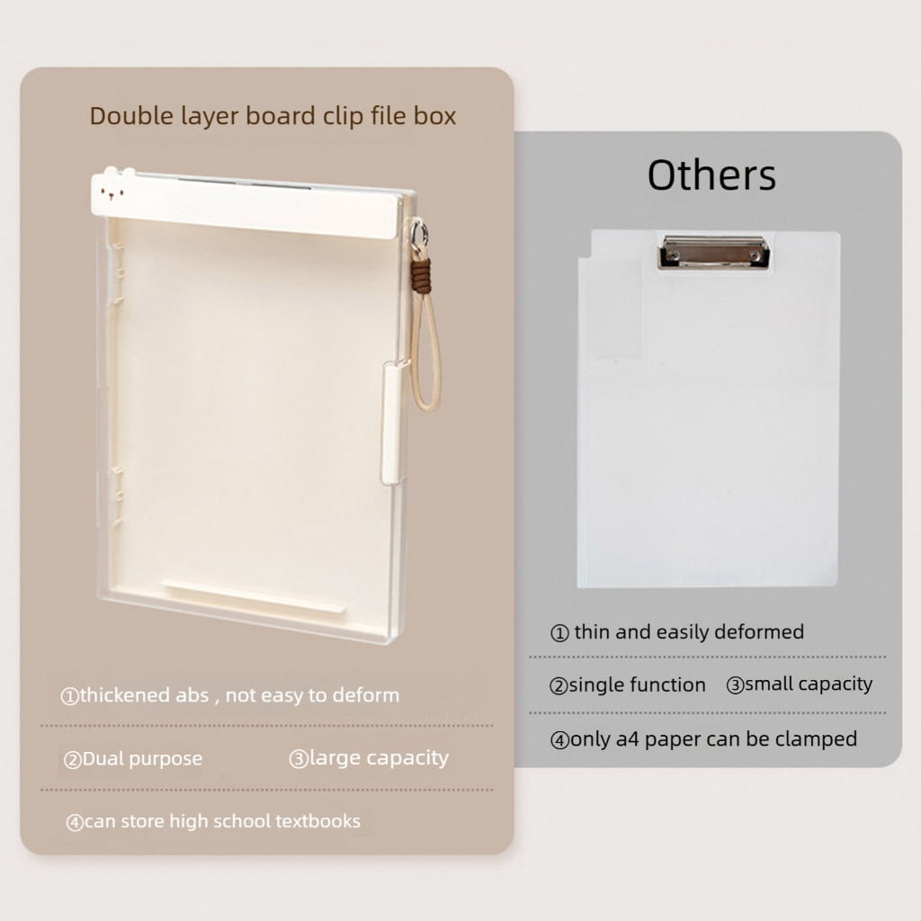 Zeiwohndc Double Layer ABS Document with Clipboard Portable File Organiser Storage Box