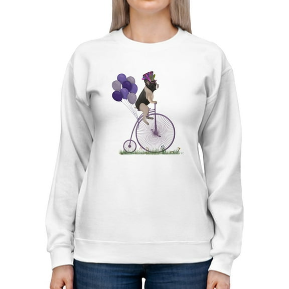 French Bulldog On A Unicycle Sweatshirt Women -Fab Funky Designs, Female x-Large